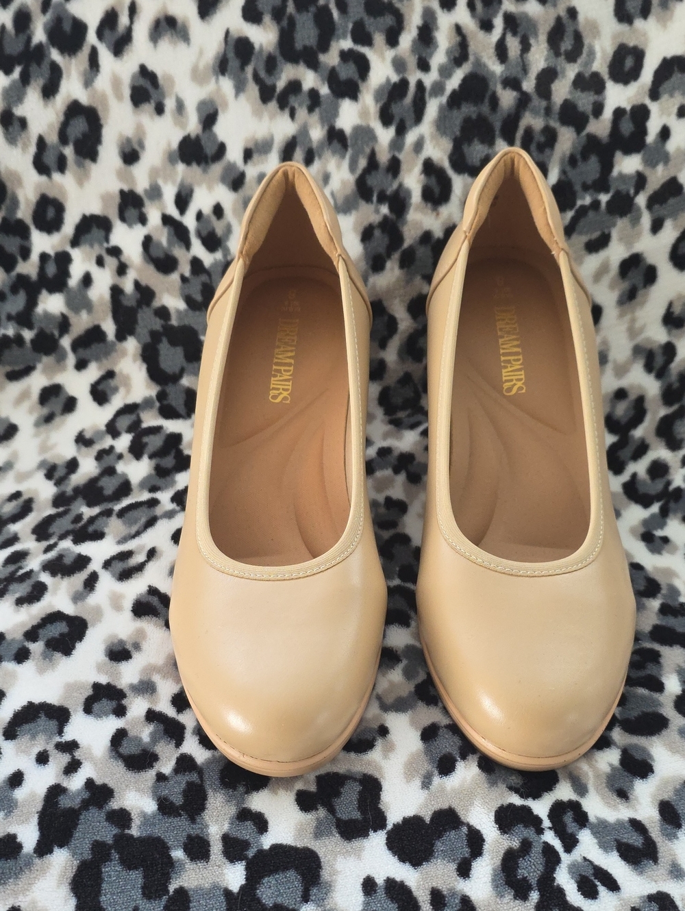 Dream Pairs Beige Round-Toe Low Heel Pumps